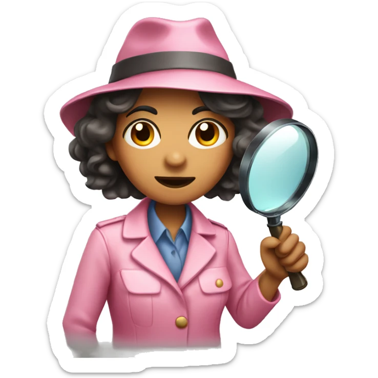  female detective olive skin wearing pink holding magnifying glass sticker