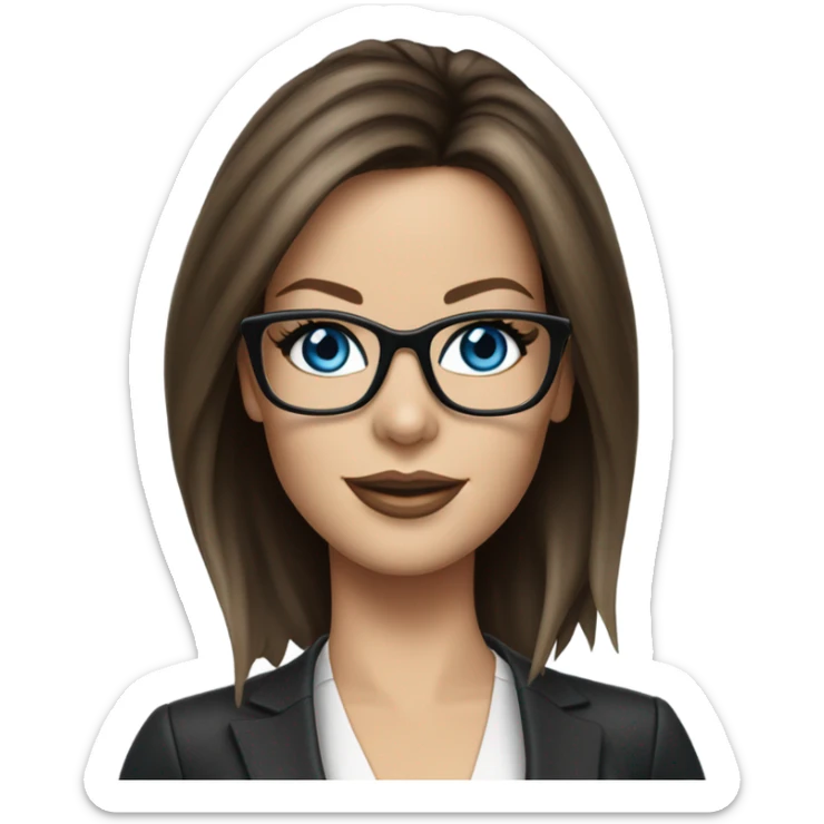 Lifelike Kate Beckinsale blue eyes wearing glasses in a business dress sticker