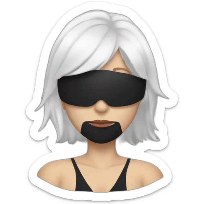 A woman with white hair and cat ears and a black mask around her eyes has white skin  sticker