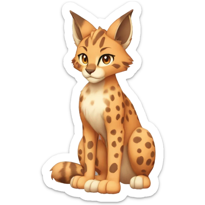Anthro Beige-Orange-Brown Spotted Fur-Sona-Fakemon Lynx-Caracal Full Body sticker