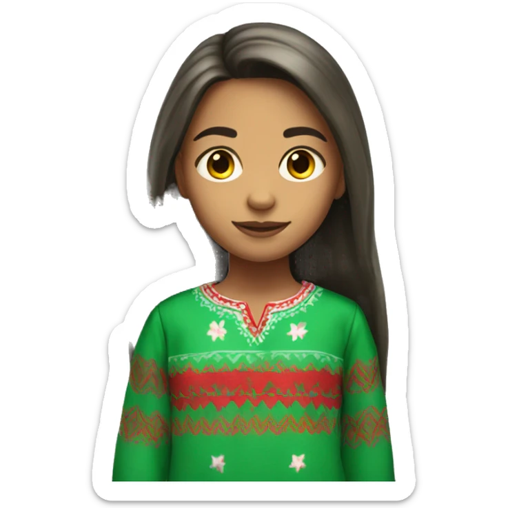 Mexican 13 year old girl with long hair and green and red pajama pants sticker