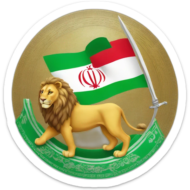 Iran flag with a lion and a sun on the back of lion while the lion is holding an sword in its right hand at the middle of Iran's flag actually it'll be the white part of the flag sticker