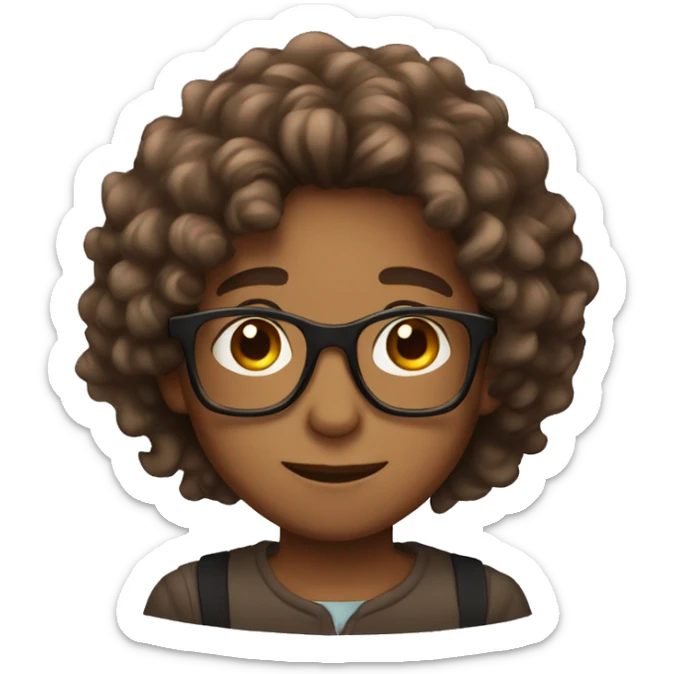 Boy with long curly hair brown skin and brown eyes and glasses sticker