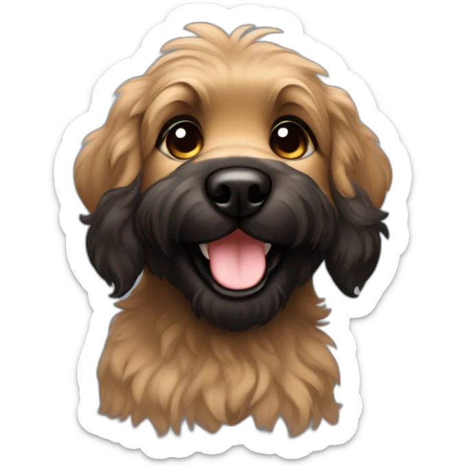 bouvier fawn brown and black big puppy face very long hair smiling dark short ears sticker