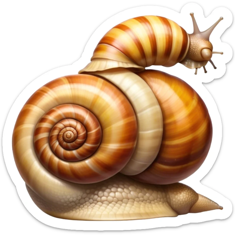Close-up of large home snails through a terrarium glass, showcasing their soft, spiral shells and glistening bodies, with a gentle light highlighting their details. Transparent background. sticker