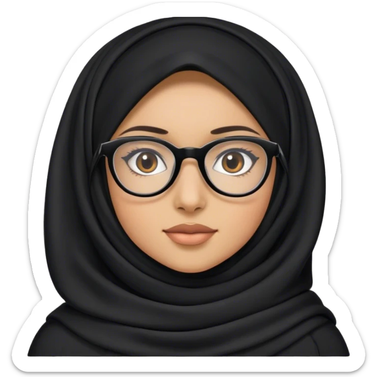 A girl with name Aleena wearing glasses and hijab black sticker