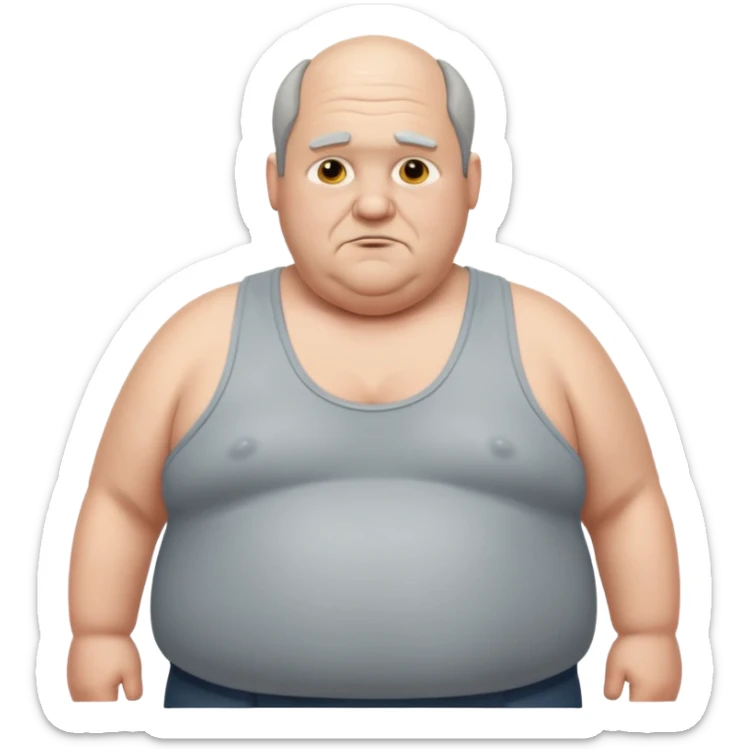 extremely obese middle aged white man in wifebeater with greasy hair and greasy appearance. His hair is balding and grey sticker