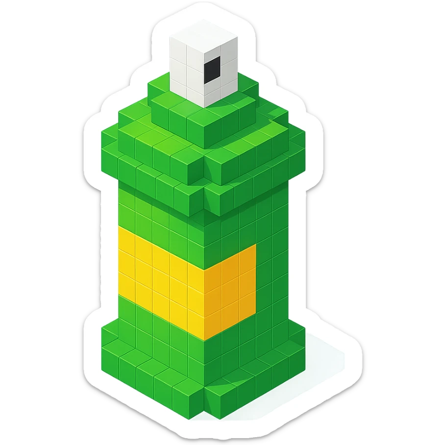 voxel style isometric spray paint can, green color sticker