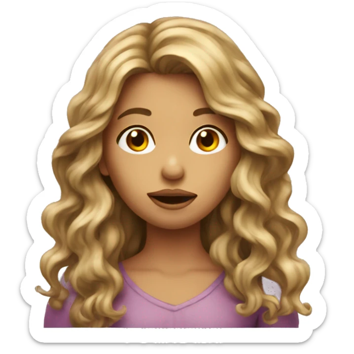 Girl with long wavy hair with her hand over her mouth realistic  sticker