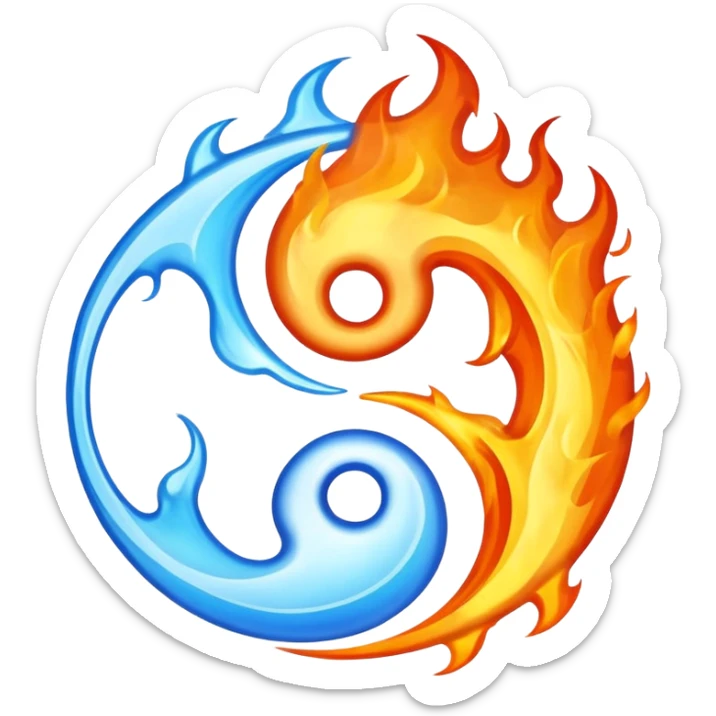 The fire and water emojis are in the form of the yin-yan symbol in front of a completely black background. let the background be black sticker