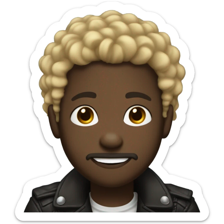 smiling darkskin boy hair in leather jacket with blonde curly hair and goatee beard and septum piercing and ear piercings  sticker