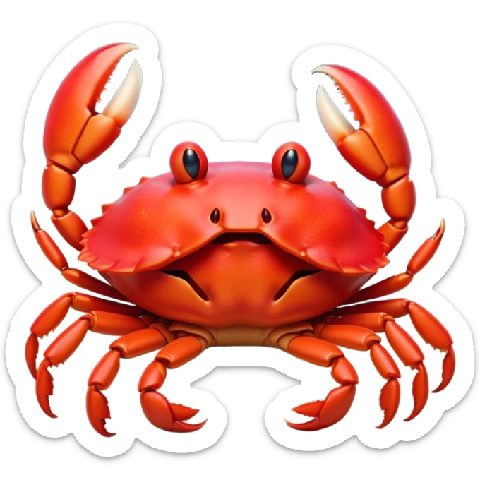 Cinematic Cute Yawning Red Crab Portrait Emoji, Head tilted slightly with a dramatic, wide-open yawn, showcasing a vivid, scarlet exoskeleton with softly drooping antennae and eyes half-closed in drowsy contentment, Simplified yet irresistibly adorable features, highly detailed, glowing with a soft, cozy oceanic glow, high shine, relaxed yet expressive, stylized with a dash of whimsical seaside charm, soft glowing outline, capturing the essence of a drowsy yet affectionate red crab that appears ready to scuttle out for a nap! sticker