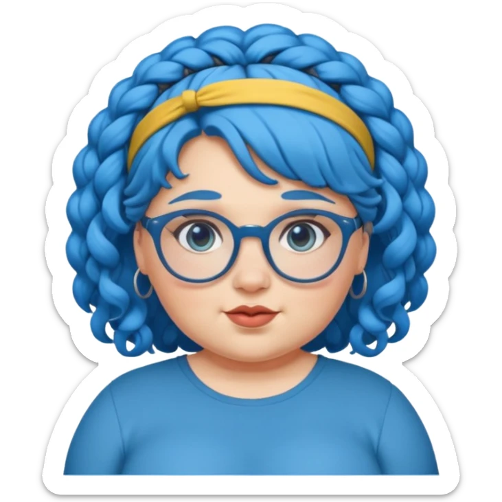 curly fat girl with blue hair and glassess and headband sticker
