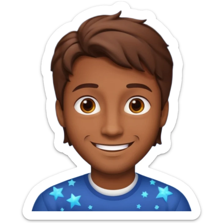 Color de piel moreno los ojos ke sean de estrella riéndose y pelo café hombre  el pelo asialado🤩pelo asía a bajo o y los ojos de estrellas sticker