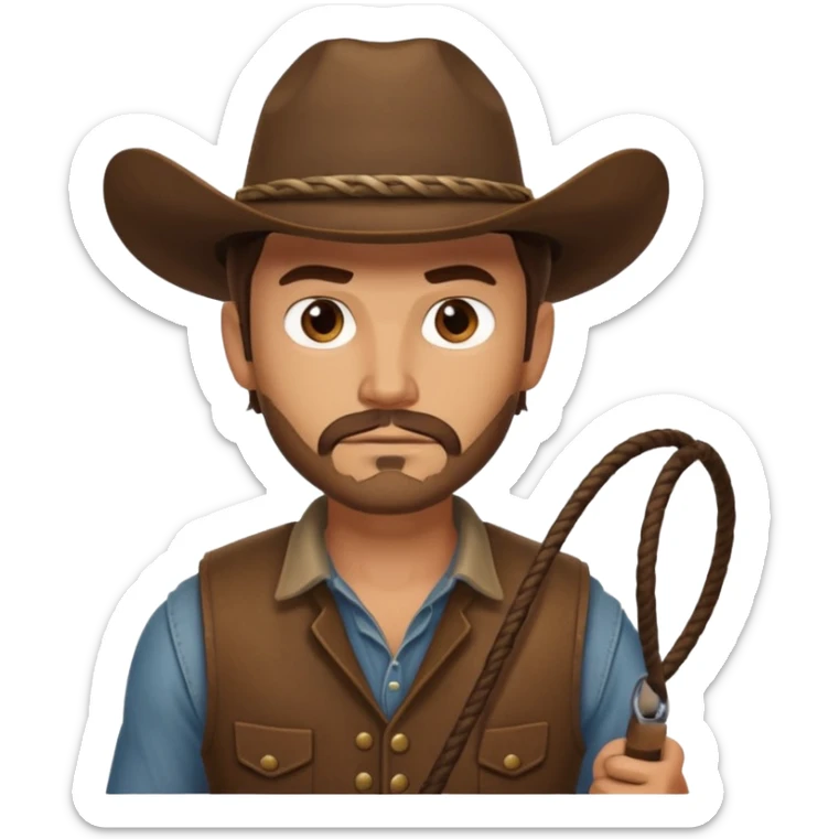 A rugged cowboy with stubble, brown vest, and serious eyes as he holds his lasso.
 sticker