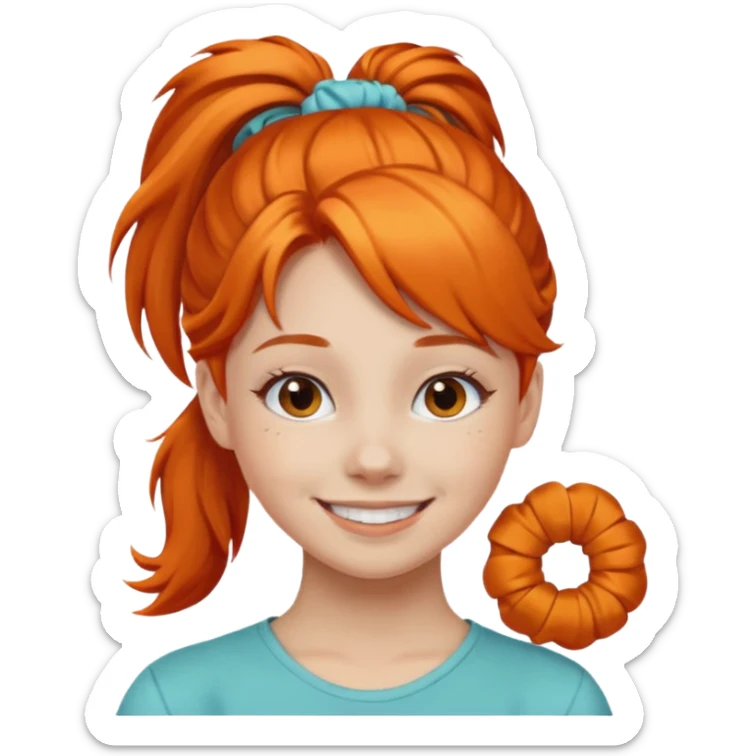 Teen girl with scrunchie ponytail orange hair sticker