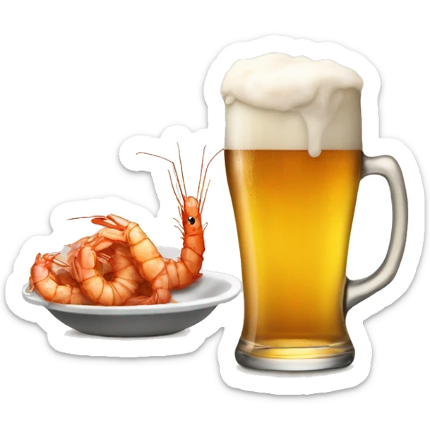 Big glass of beer and fried shrimp which are very tasty  sticker