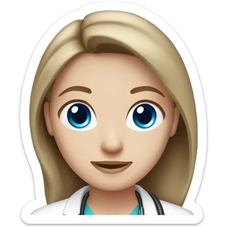 female doctor emoji but with blue eyes, pale skin and medium brown hair sticker