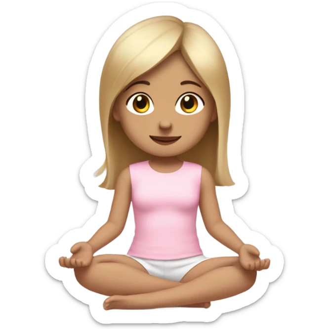 do a white skin little girl with dirty blond straight hair brown eyes and a cute baby pink outfit, full body arms legs and cute shoes doing yoga and no big head sticker