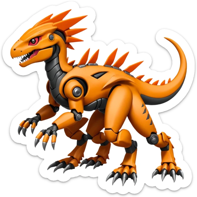 Cool Futuristic Black Orange Cyber-Digimon-Fakemon-Velociraptor-Guilmon-Guilmon-Wargreymon-Mecha-fusion (full body) sticker