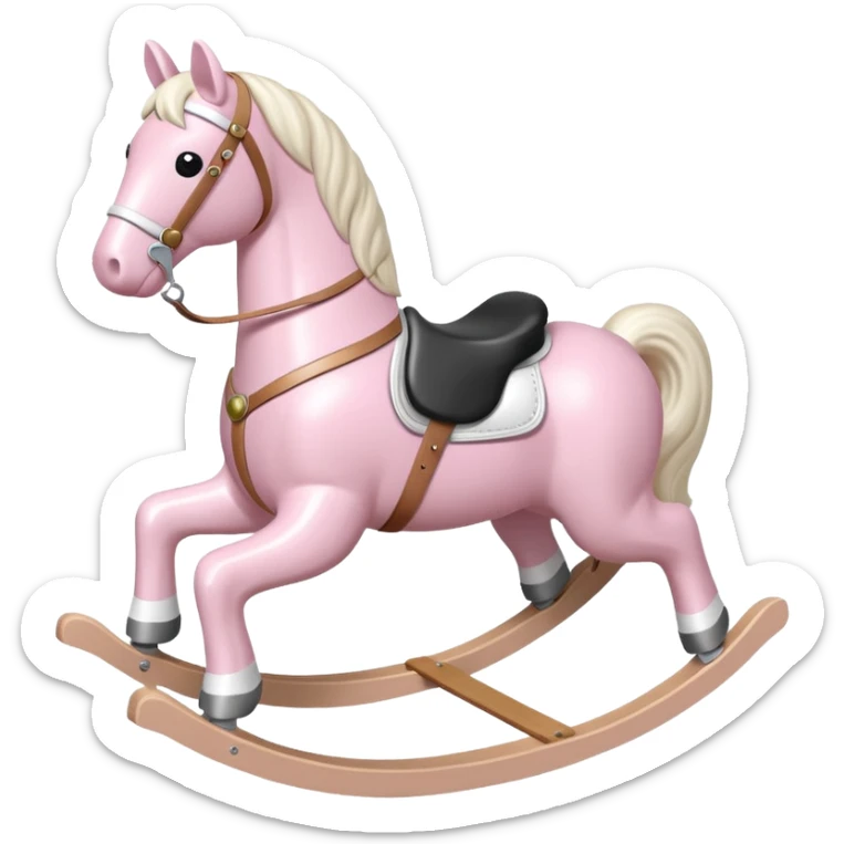 Light pink rocking horse toy for kids with a white saddle and white leg sticker