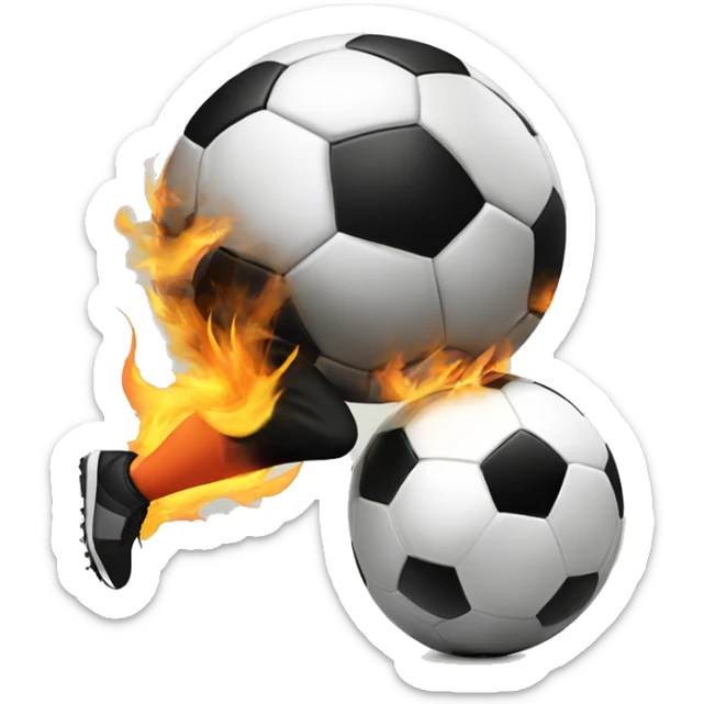 A person kicking a soccer ball and the soccer ball is in flames sticker