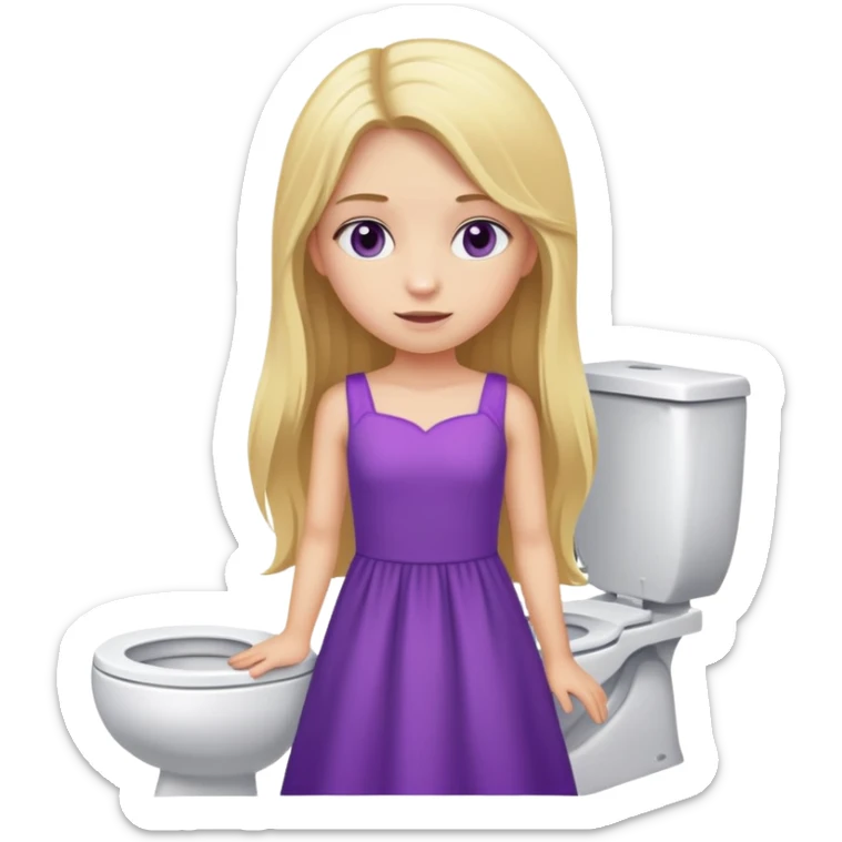 blonde long hair  girl with purple dress, toilet sticker