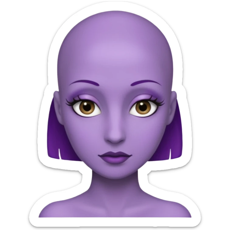 make her skin purple, she has no hair and her eyelashes are huge sticker