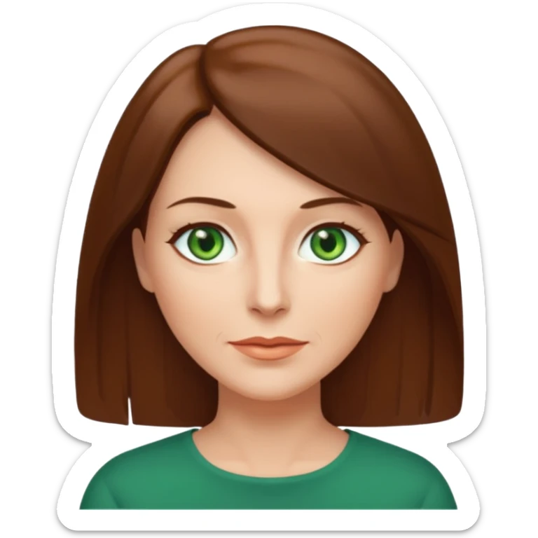 middle age woman with green eyes and shoulder length straight brown hair sticker