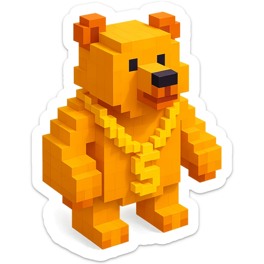 Russian grizzly bear wearing a rapper chain, standing confidently sticker