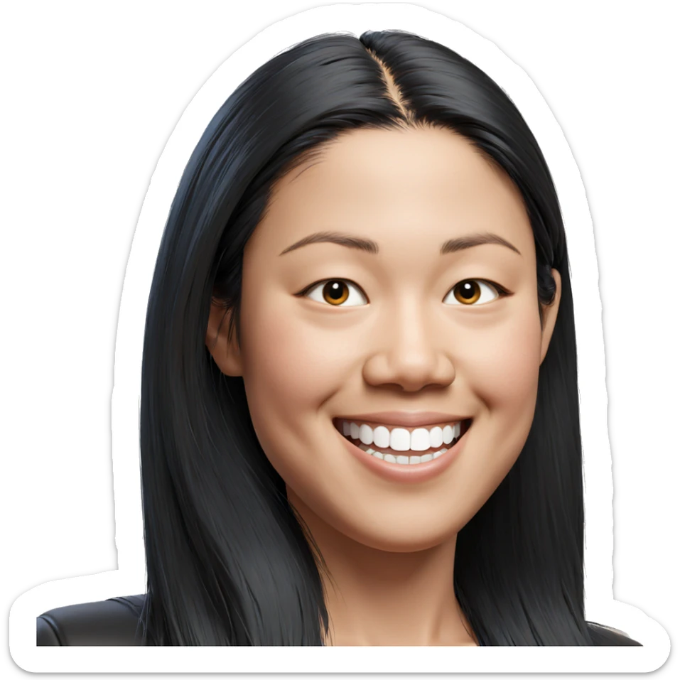 smiling girl with long black hair sticker