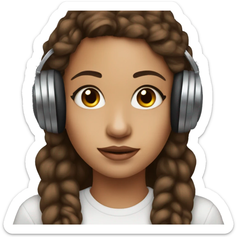 a female girl DJ with a brown hair, hoop earrings and a mole on her chin sticker