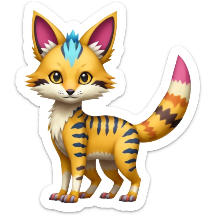 Colorful Soft Bobcat-Sergal-Numbat-Serval-Genet-Pokémon-Digimon-Fakémon-fusion-hybrid-creature sticker