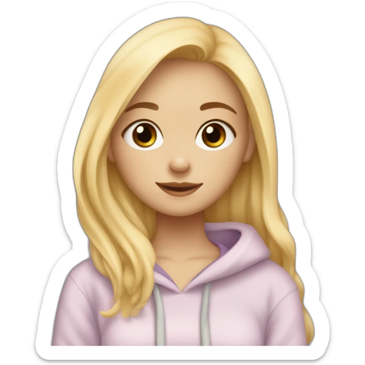 A blonde girl with smooth hair and a ray in the middle of his hair, she has light skin a few freckles, and she wear a hoodies and she Carries in his arms a baby black labrador dog  sticker