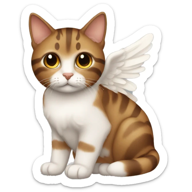 An adult and totally brown striped cat with angel’s wings sticker