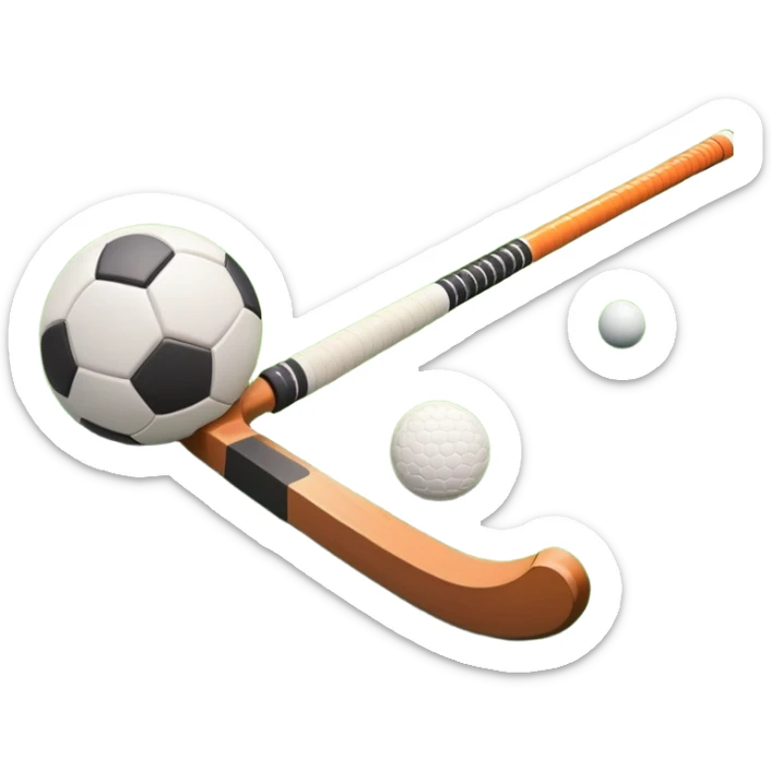 A field hockey stick and ball on a vibrant green grass field, with goalposts and clear field markings in the background. The scene emphasizes the bright, lush grass, highlighting the fast-paced and strategic nature of hockey on a well-maintained pitch. sticker