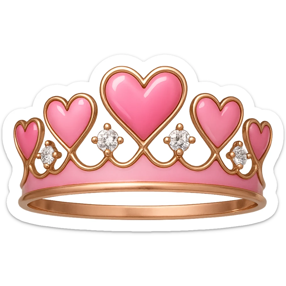 heart crown with a pink base, hearts in various pink enamel shades, sparkling gems sticker