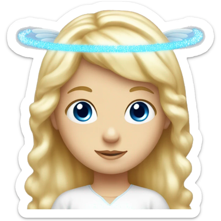 blonde hair blue eyed girl with an angel halo above head  sticker