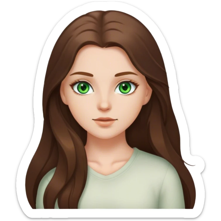 portrait of a white girl, brunette hair, green eyes  sticker