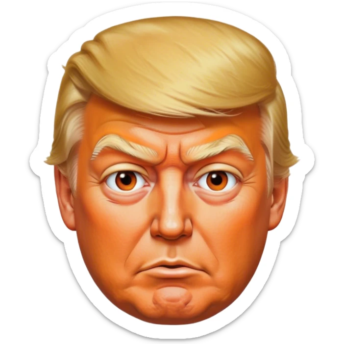 Donald Trump squinting meanly with a very orange blotchy spray tan sticker
