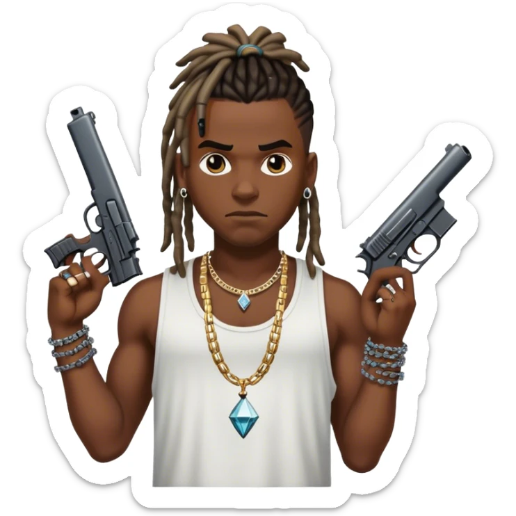 african-american race pig with dreads looking gangster with gun and tank top, with diamond blinging chain, with tattoos sticker