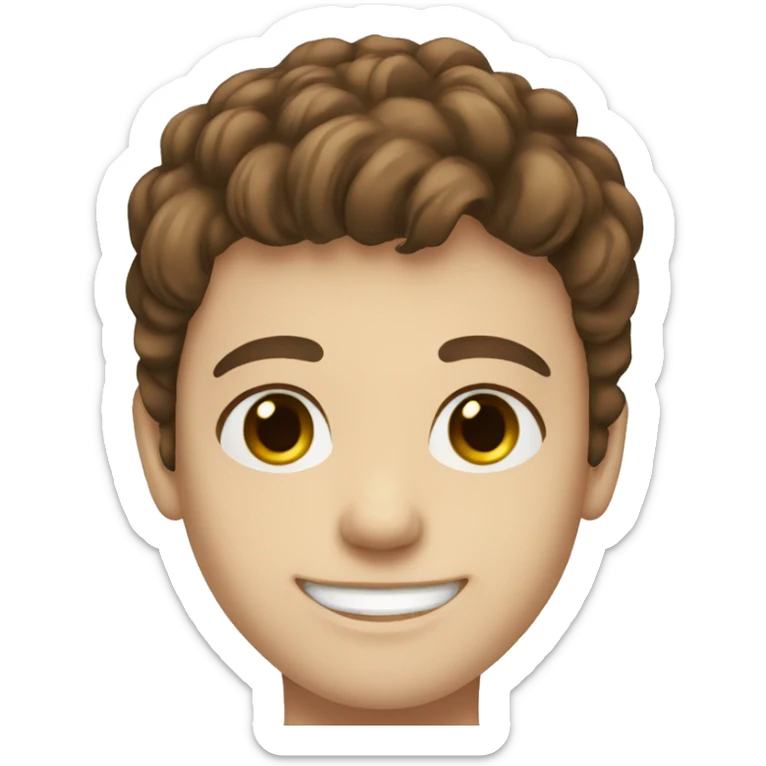 Brown hair, teen boy, blue greenish eyes white skin smiling sticker