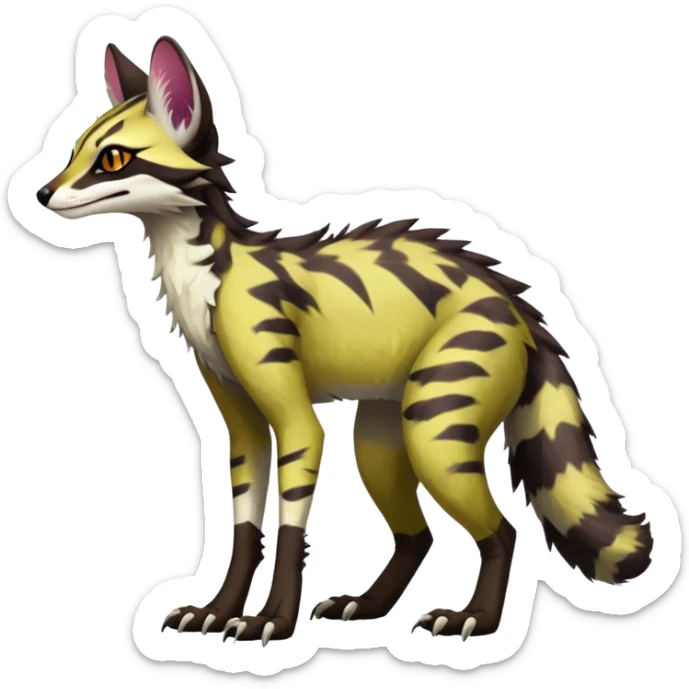 Feral Rare Fantasy dark vibrant warm-colored Vernid-Sergal-Genet-species by LiLaiRa, random markings, tufted ears, full body, 4 legs sticker
