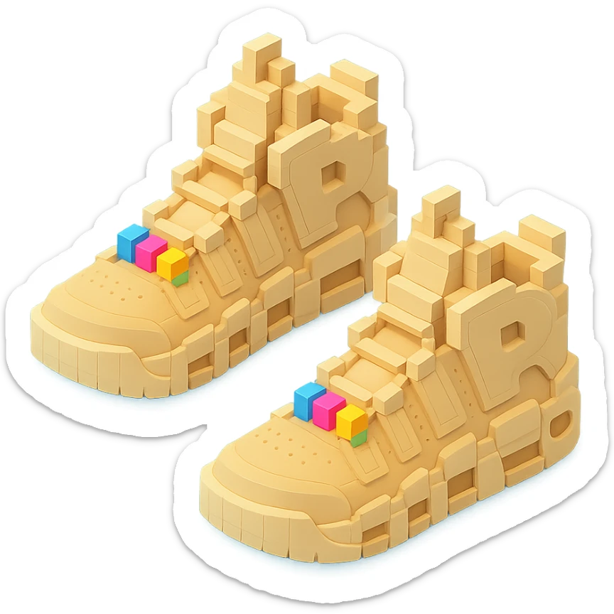 two pairs of Nike Air More Uptempo sneakers in beige with colorful beads on the laces sticker
