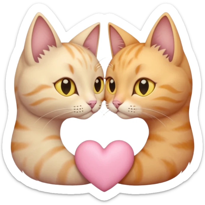 Two cats “nose to nose” + a small heart between them in soft pink, beige and yellow pastel colors sticker
