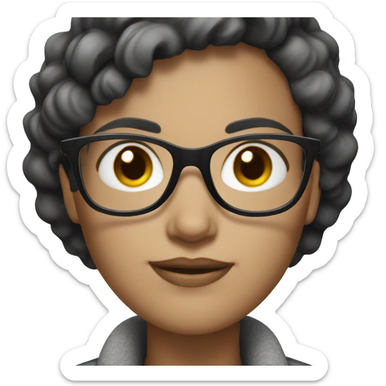 White skin black and gray short hair woman glasses sticker