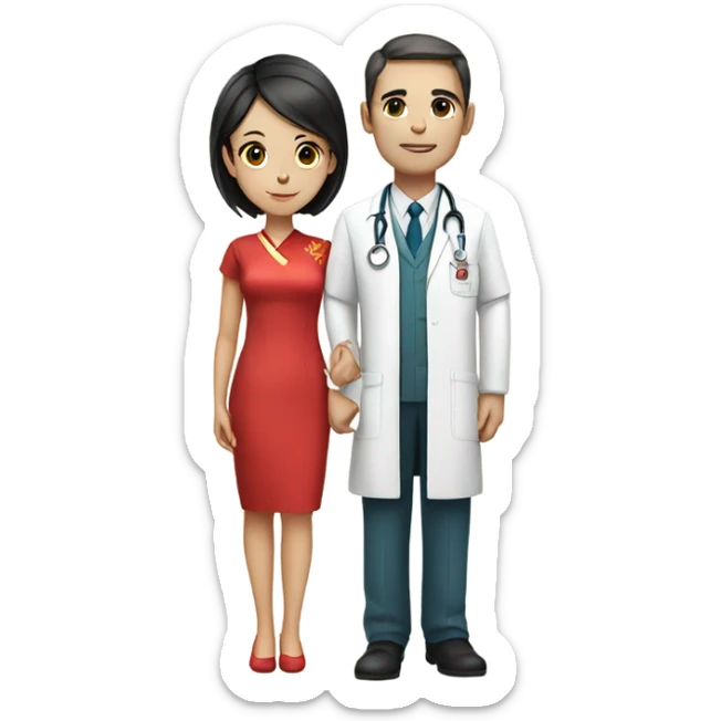 girl in qipao with a male doctor in white Dr uniform sticker