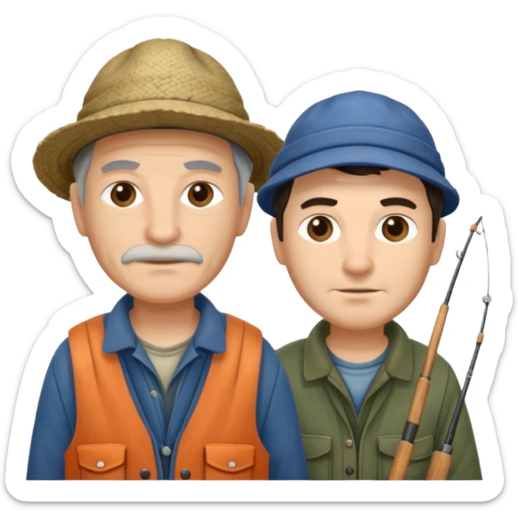 2 pescadores uno mayor y el otro joven, piel clara y pelo oscuro sticker