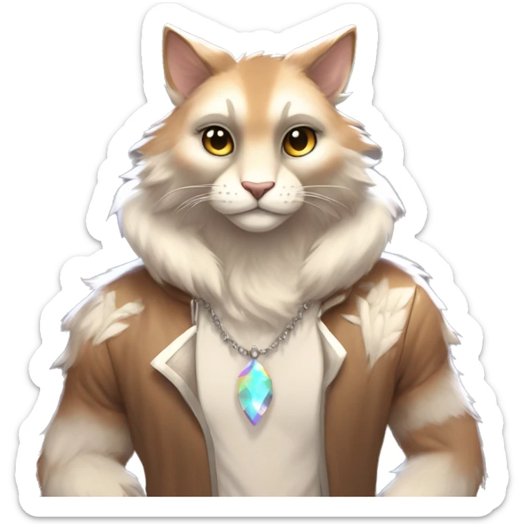 Furry, sparkle, iridescent, colorful, pastel, edgy, cool, fantasy beautiful, brown, beige, white, divine, godly, angelic, animal, anthro, full body, fursona, feline sticker