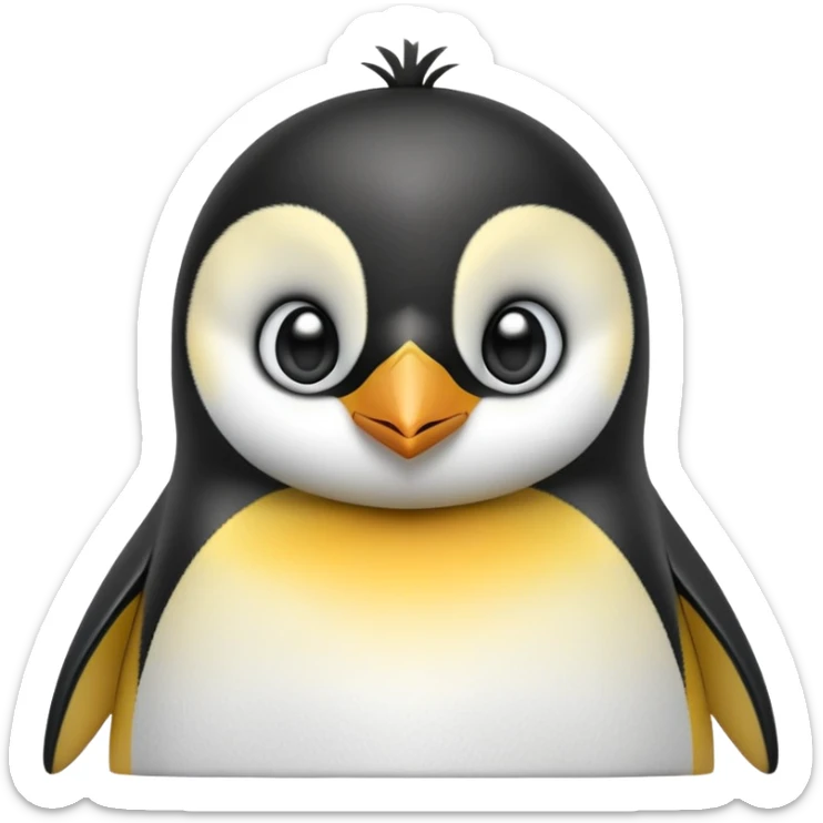 cinematic-cute-emperor-penguin-portrait-emoji,-head-tilted-playfully-and-inquisitively,-with-glossy,-pristine-plumage,-sparkling-eyes-filled-with-curiosity,-simplified-yet-irresistibly-adorable-features, black, large black eyes face, zoomed in sticker